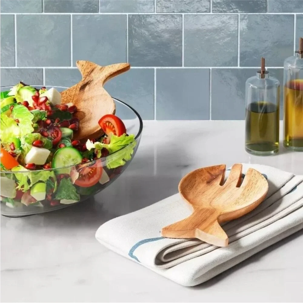 Coastal 2pc Wooden Fish Shape Salad Serving Set - Threshold